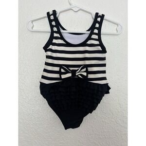 Kate Spade Toddler One Piece Swimsuit White And Black Ruffle‎ Detailing Bow